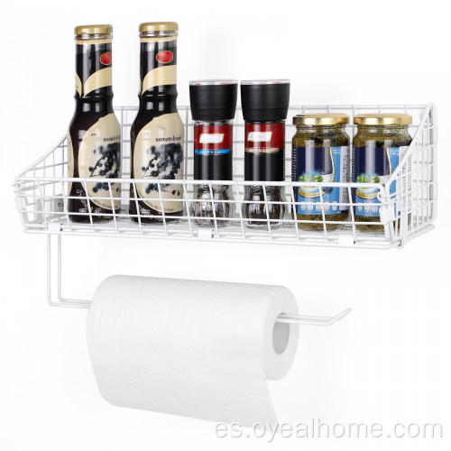 Metal White Mesh Kitchen Paper Rack para la pared